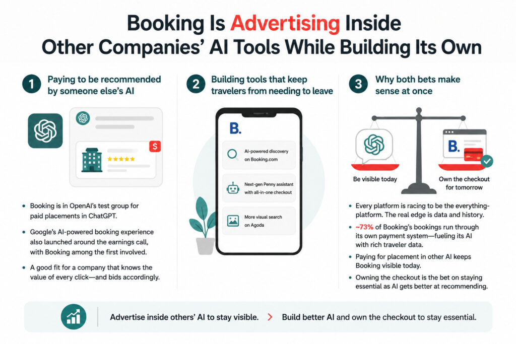 Booking.com Says AI Isn't a Threat Yet As Less Than 1% of Its Bookings Come From It. But That Number Has a Blind Spot. 1 Booking.com AI Bookings Advertising