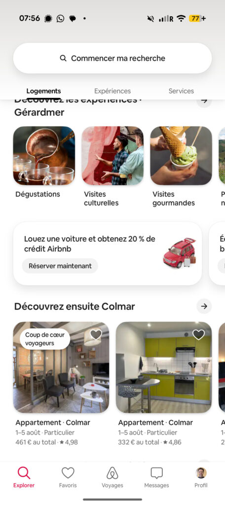 Airbnb Experiences: Our Cross-Selling Screenshots Explain the Tripadvisor Viator Deal 2 Services and Experiences now sit beside Homes in the app's main navigation (Logements / Expériences / Services). Extras are no longer a buried menu item; they are a storefront every guest walks past.