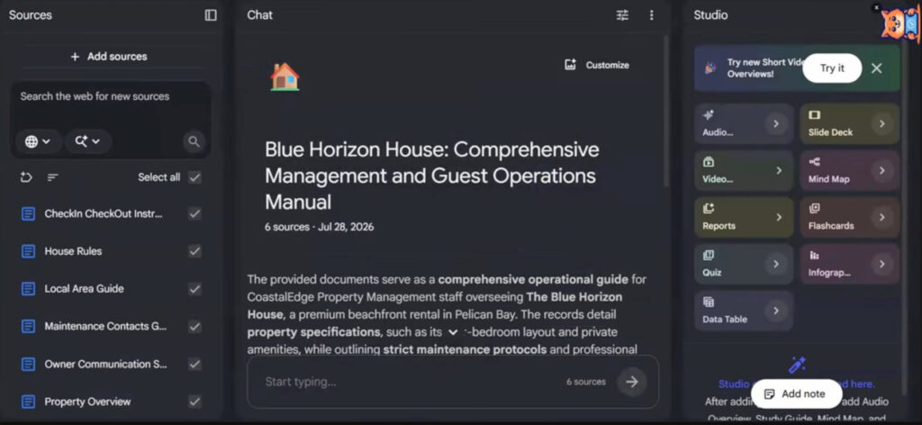 Once your documents are uploaded to this AI tool for property managers, the NotebookLM is automatically named