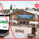 A Munich property manager analyzing a rental dashboard for Oktoberfest 2026, showing slower booking pace but high average daily rates, with the festival grounds visible outside the window.