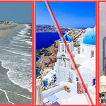 Composite image of Folly Beach, Greece, and Abu Dhabi illustrating global short-term rental policies updates