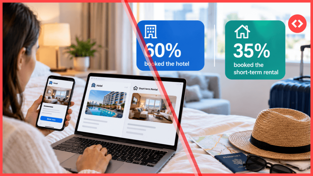 Hotels vs short-term rentals: 60% of travelers who compared both booked the hotel and 35% booked the rental
