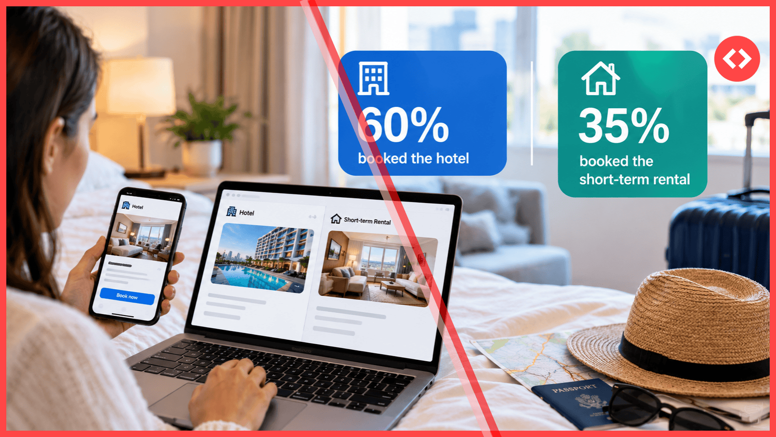 Hotels vs short-term rentals: 60% of travelers who compared both booked the hotel and 35% booked the rental