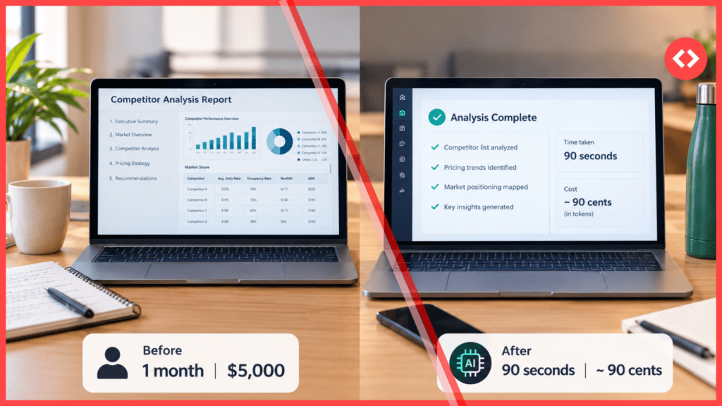 The cost of one owner acquisition asset before and after AI for owner acquisition, from $5,000 to 90 cents