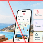 Airbnb Fall Update 2026 announcement graphic showing new guest features for travel maps, AI search and add-on services
